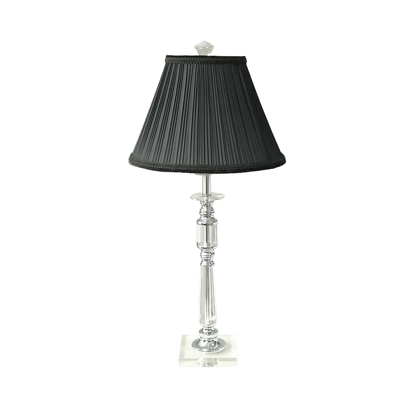 Nachtlampje met geplooide kap, minimalisme, 1-lichts nachtkastje de slaapkamer, zwart met kristallen voet Clearhalo