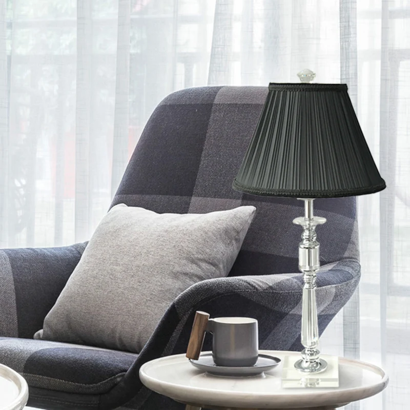 Nachtlampje met geplooide kap, minimalisme, 1-lichts nachtkastje de slaapkamer, zwart met kristallen voet Clearhalo