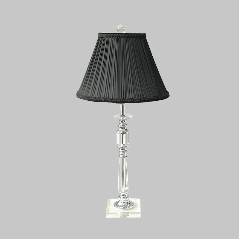 Nachtlampje met geplooide kap, minimalisme, 1-lichts nachtkastje de slaapkamer, zwart met kristallen voet Clearhalo