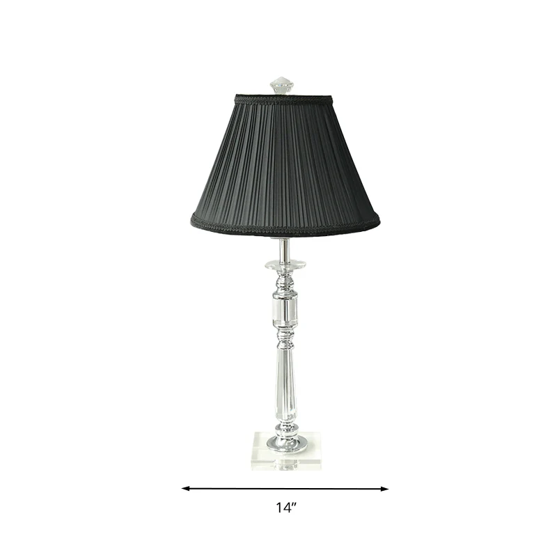 Nachtlampje met geplooide kap, minimalisme, 1-lichts nachtkastje de slaapkamer, zwart met kristallen voet Clearhalo