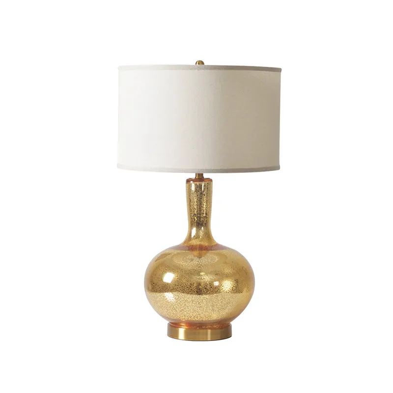 Nachtlampje van craqueléglas van vaas Landelijk nachtkastje met 1 hoofd, verlichting goud met cilindervormige stoffen kap...