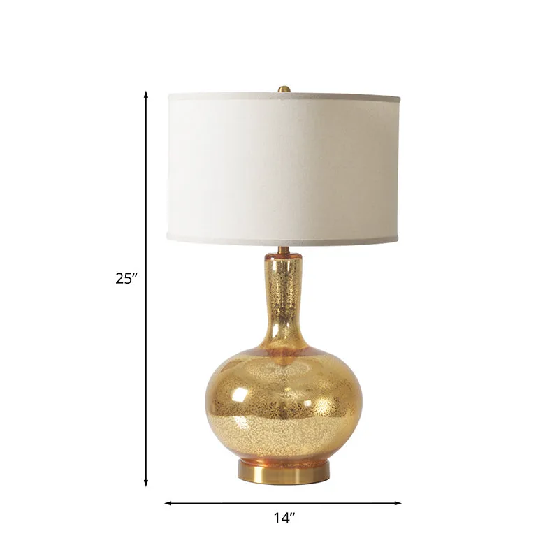 Nachtlampje van craqueléglas van vaas Landelijk nachtkastje met 1 hoofd, verlichting goud met cilindervormige stoffen kap...