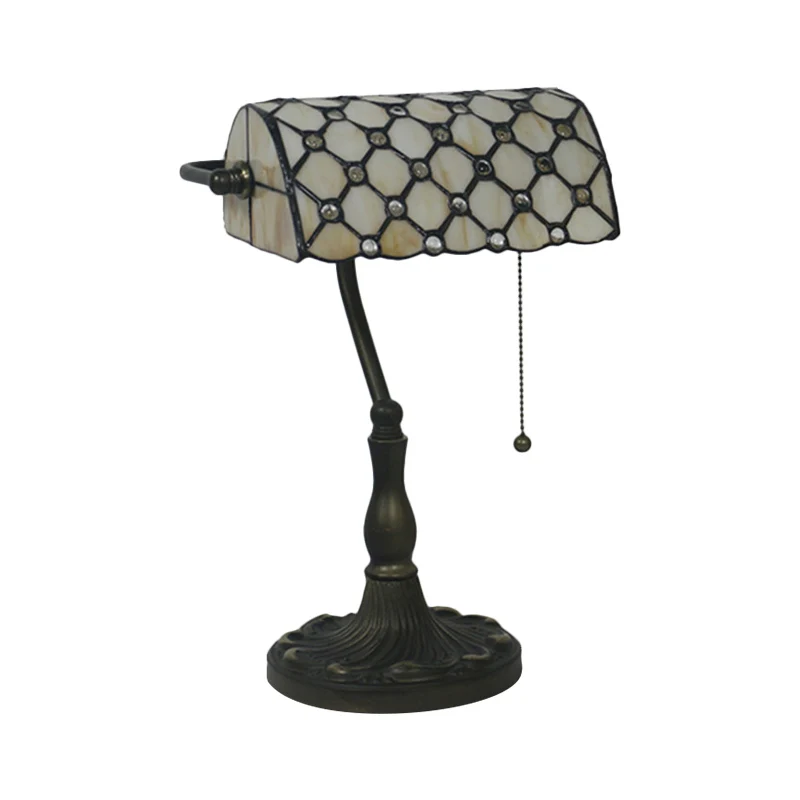 Nachttafellamp met edelstenen, mediterraan beige/blauw glas, enkele lamp, zwart nachtkastje voor slaapkamer Clearhalo