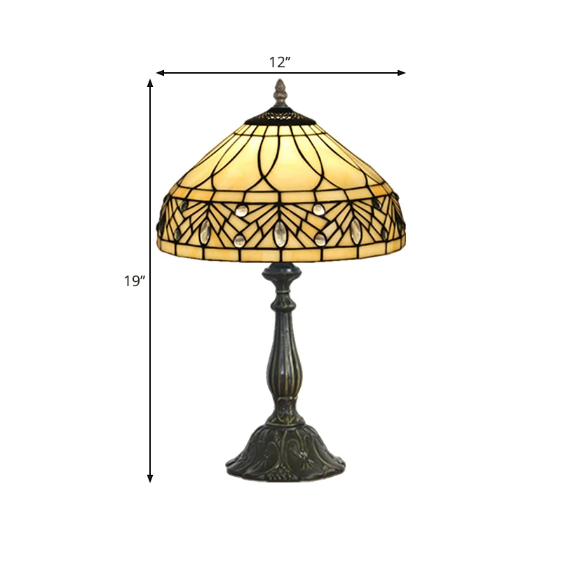 Nachttafellamp met 1 kop, barok messing taaklamp met taps toelopende glazen kap Clearhalo
