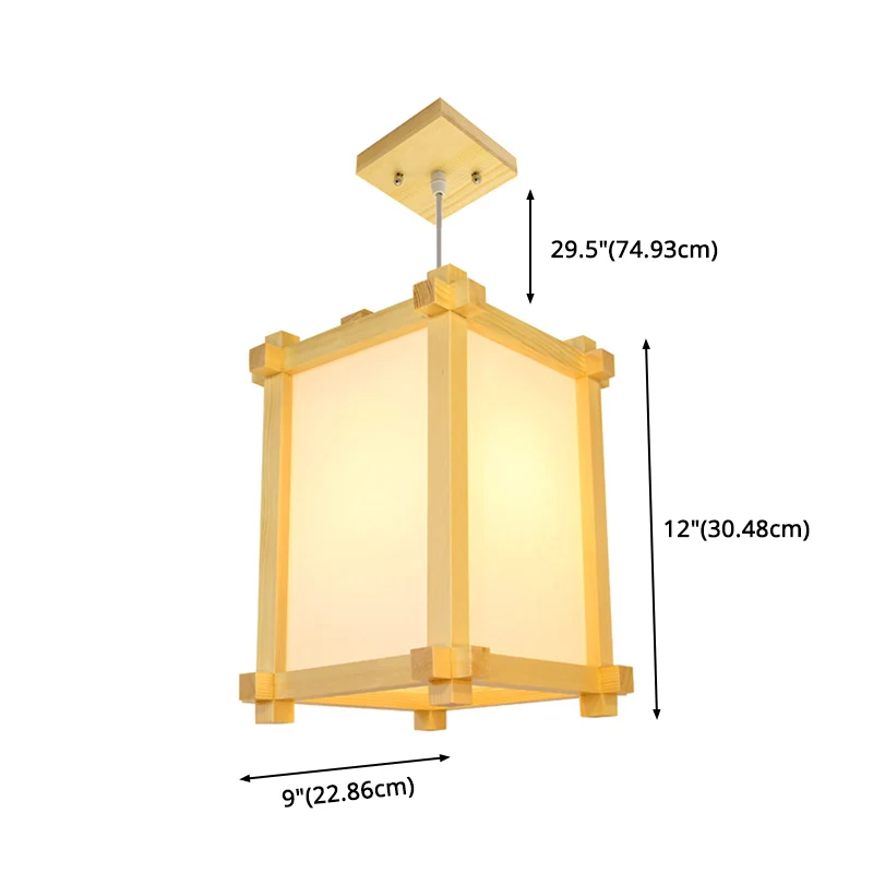 Natuurlijk hout 1-lichts hanglamp Japanse rechthoekige hangende plafondlamp voor restaurant Clearhalo