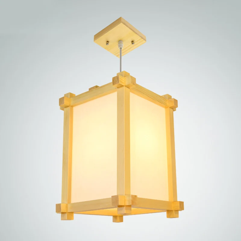 Natuurlijk hout 1-lichts hanglamp Japanse rechthoekige hangende plafondlamp voor restaurant Clearhalo