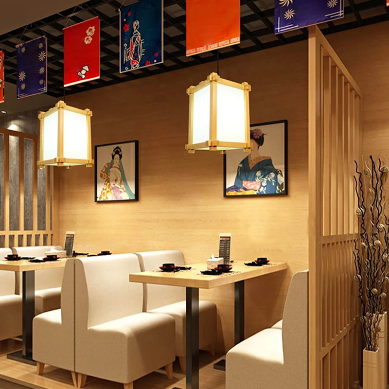 Natuurlijk hout 1-lichts hanglamp Japanse rechthoekige hangende plafondlamp voor restaurant Clearhalo