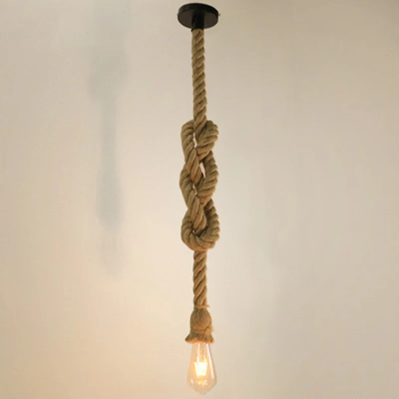 Natuurlijke Henneptouw Hanglamp Retro Industriële Kale Lamp Enkele Lichte Plafondhanger voor Bar Coffee Shop Clearhalo