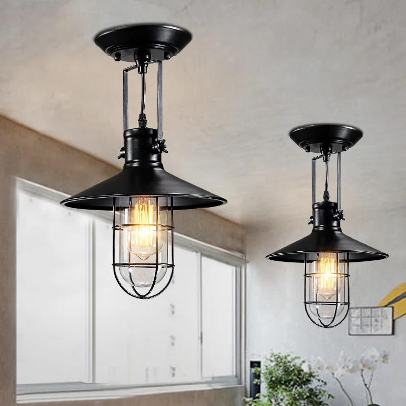 Nautische kegel semi-inbouwverlichting 1 kop metalen plafondlamp met kooikap zwart Clearhalo