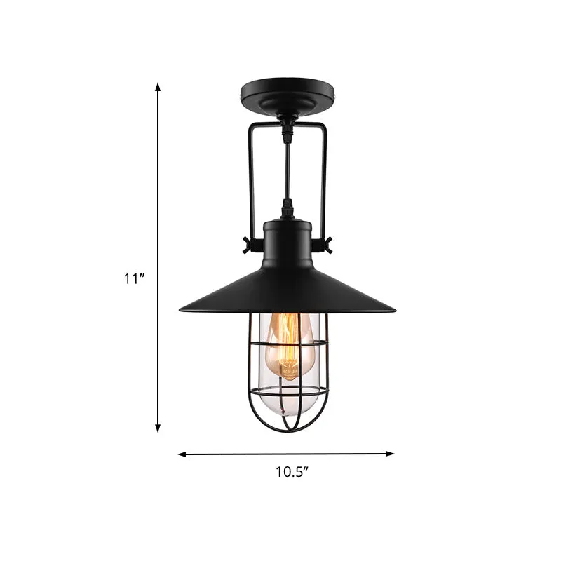 Nautische kegel semi-inbouwverlichting 1 kop metalen plafondlamp met kooikap zwart Clearhalo