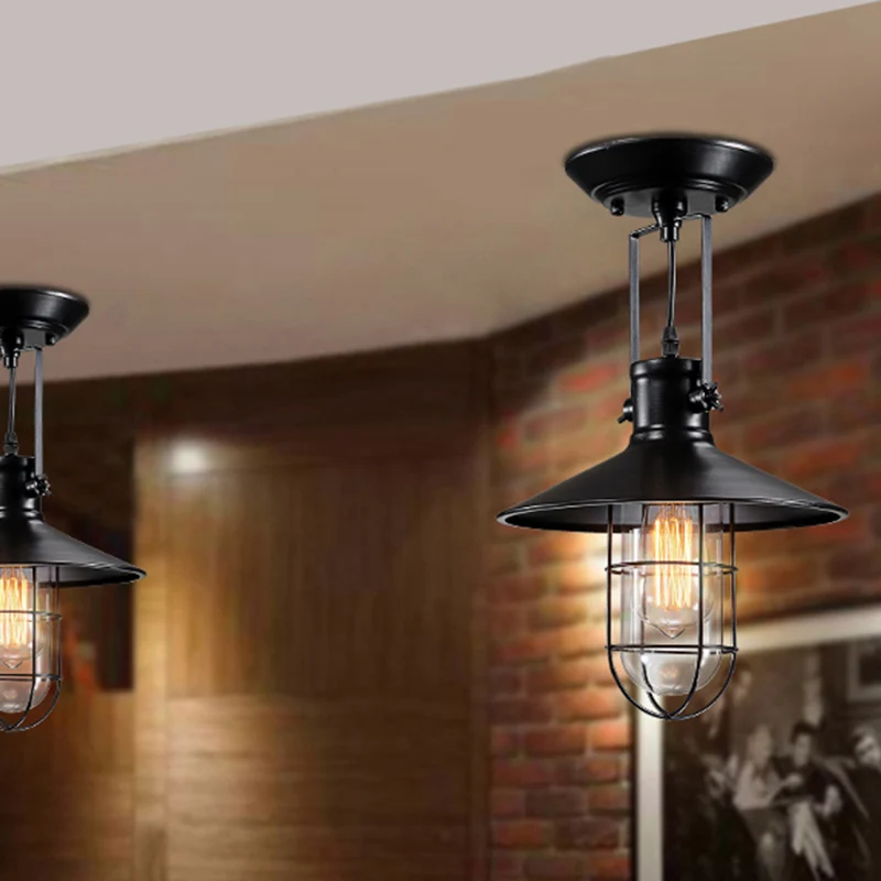 Nautische kegel semi-inbouwverlichting 1 kop metalen plafondlamp met kooikap zwart Clearhalo