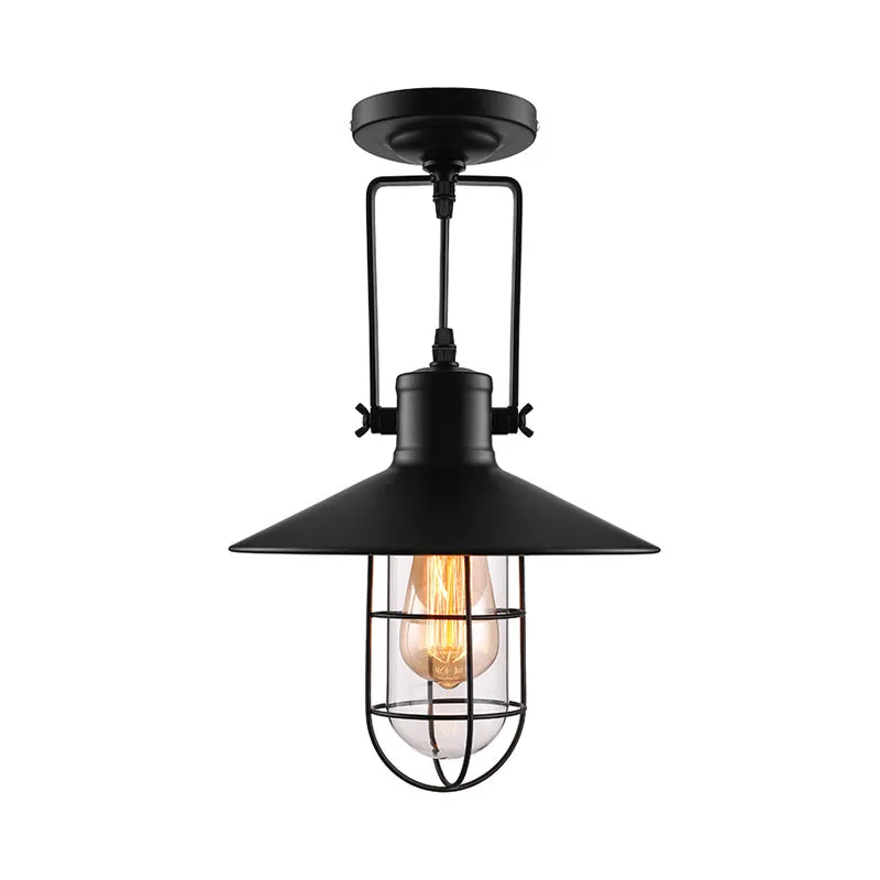 Nautische kegel semi-inbouwverlichting 1 kop metalen plafondlamp met kooikap zwart Clearhalo