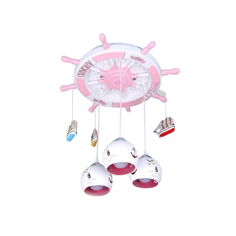 Nautische stijl scheepsplafondhanger met roerluifel Houtroze hanglamp voor meisjesslaapkamer Clearhalo