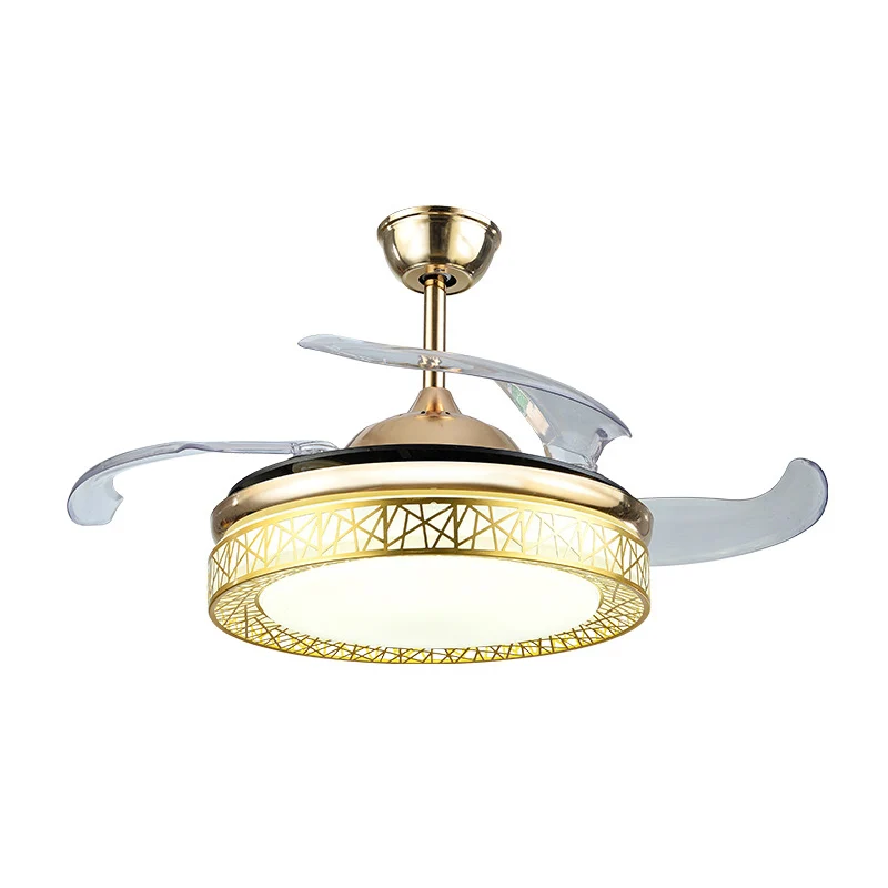 Nestvormige woonkamer plafondventilator licht metaal 19" brede LED eenvoud semi-inbouwmontage, 4 bladen Clearhalo