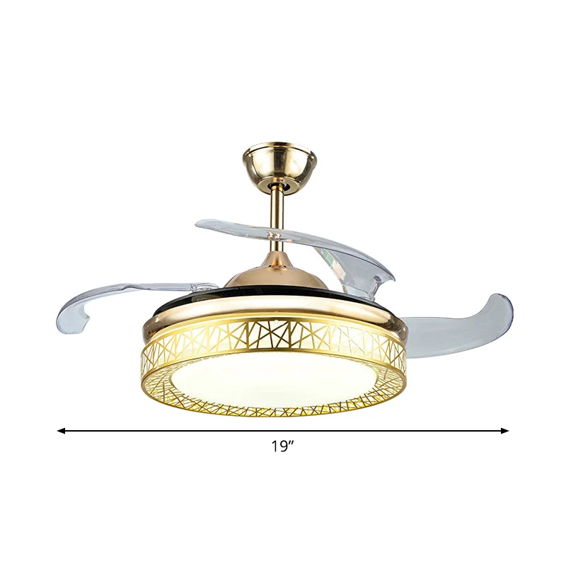 Nestvormige woonkamer plafondventilator licht metaal 19" brede LED eenvoud semi-inbouwmontage, 4 bladen Clearhalo