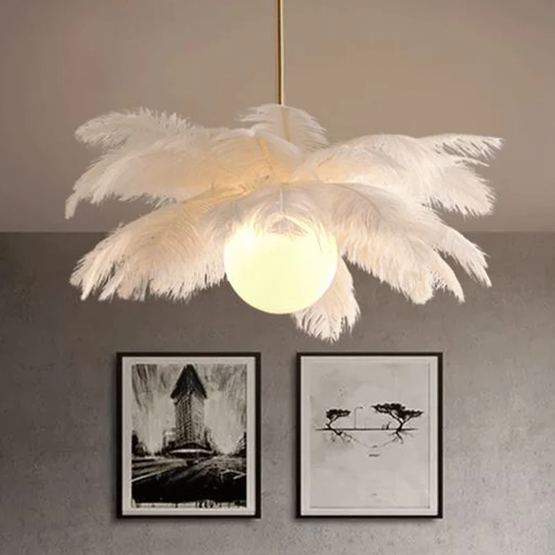 Nieuwe palmboom hanglamp Scandinavische stijl veren woonkamerkroonluchter wit Clearhalo