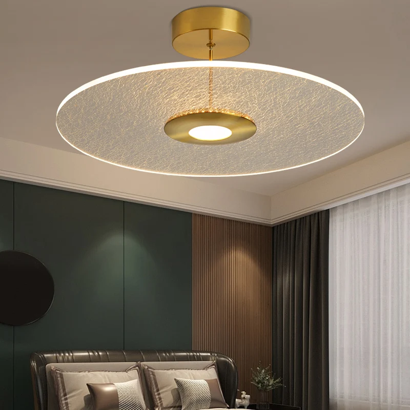 Nieuwigheid Eenvoudig schijfvormig semi-inbouw acryl slaapkamer LED-plafondgemonteerd licht goud Clearhalo