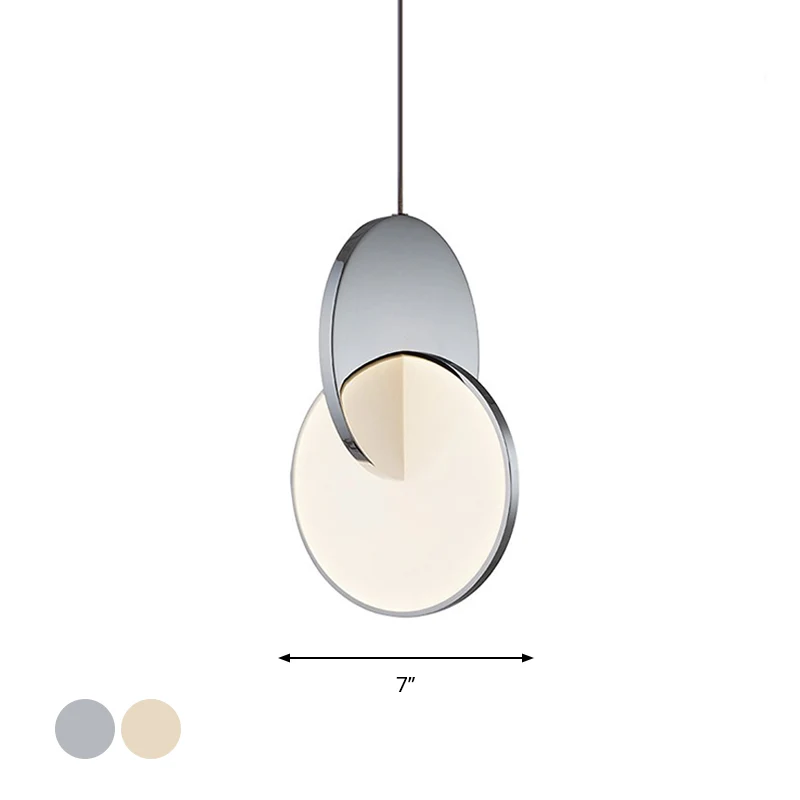 Nieuwigheid Minimalistische LED-slingerlamp Chroom/goud Vergrendelde schijfplafondhanglamp met acrylkap, 7"/10" W Clearhalo