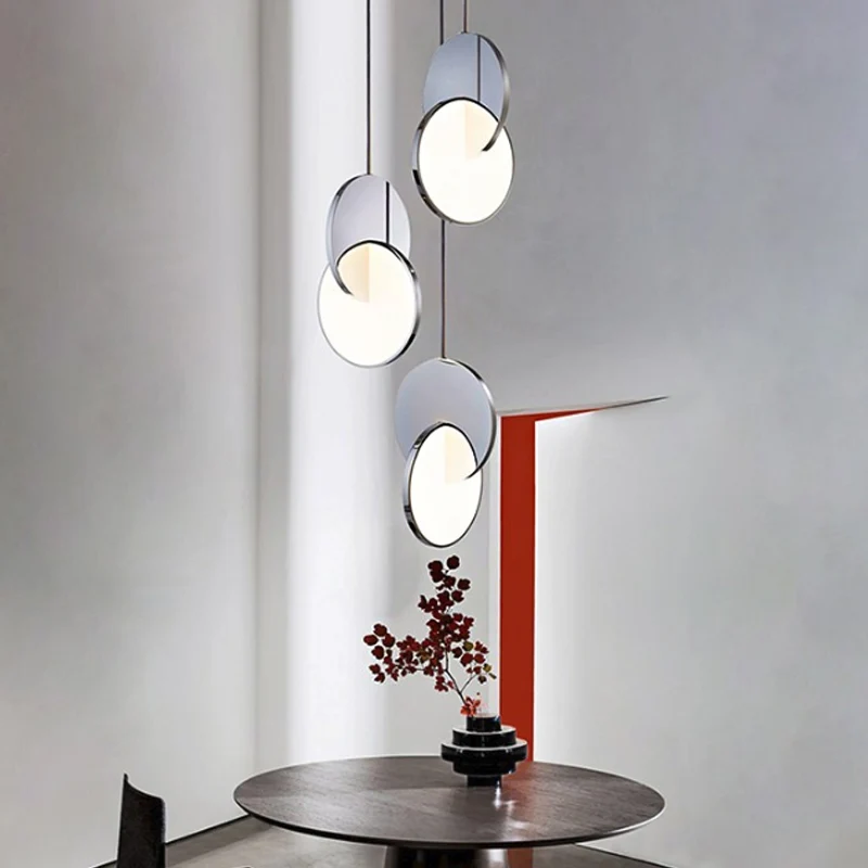Nieuwigheid Minimalistische LED-slingerlamp Chroom/goud Vergrendelde schijfplafondhanglamp met acrylkap, 7"/10" W Clearhalo
