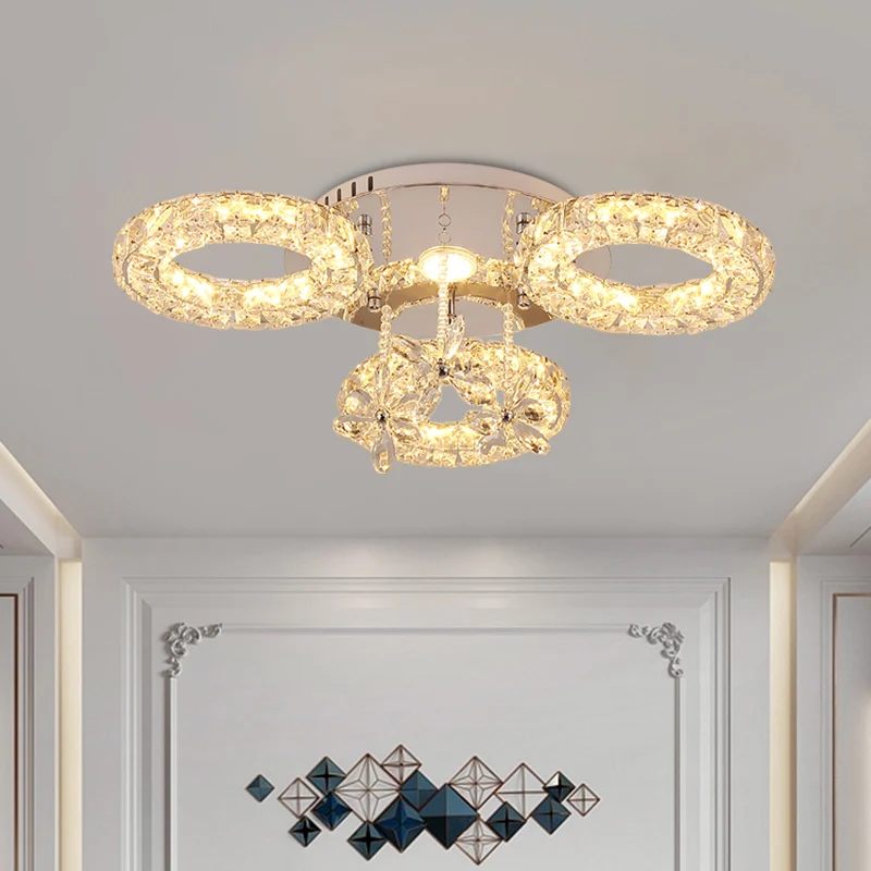 Nikkel hoepel en bloem semi-inbouwlamp modernistische LED-kristal dicht bij plafondverlichting Clearhalo