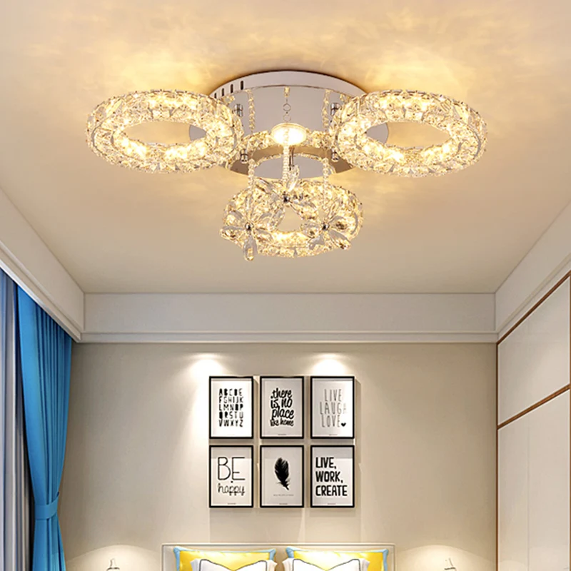 Nikkel hoepel en bloem semi-inbouwlamp modernistische LED-kristal dicht bij plafondverlichting Clearhalo