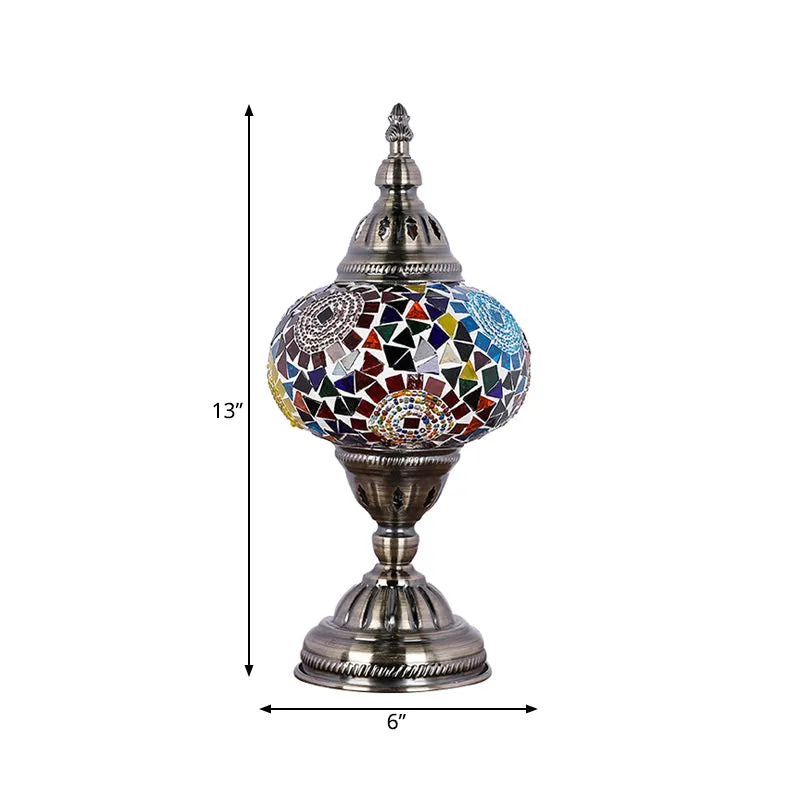Nikkelen toren nachtkastje licht mediterrane stijl rood/blauw gebrandschilderd glas 1 hoofd slaapkamer tafellamp Clearhalo