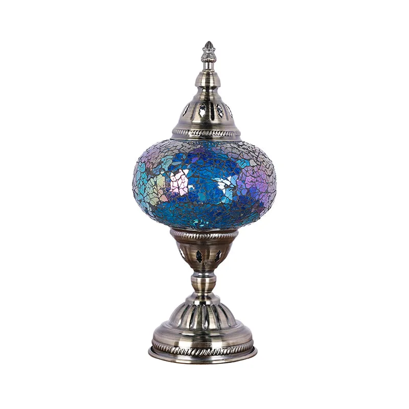 Nikkelen toren nachtkastje licht mediterrane stijl rood/blauw gebrandschilderd glas 1 hoofd slaapkamer tafellamp Clearhalo