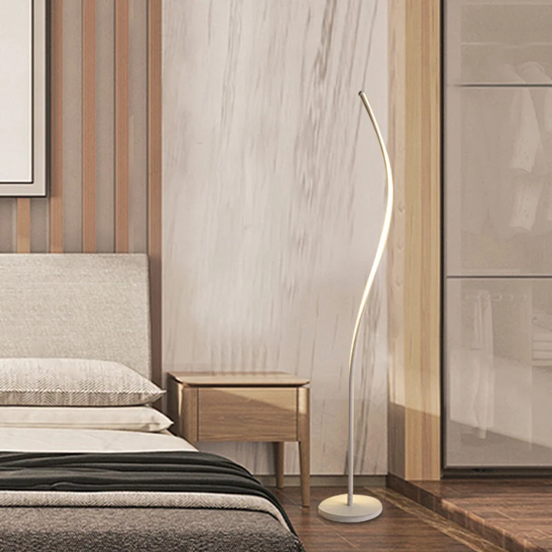 Noordse gebogen staande lamp metalen woonkamer LED-vloerleeslamp zwart/wit Clearhalo