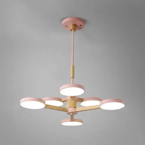 Noordse Macaron gekleurde kroonluchter rond 2 lagen hout en acryl hanglamp Clearhalo