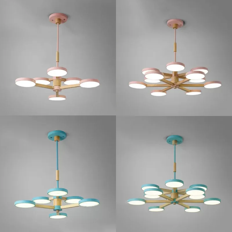 Noordse Macaron gekleurde kroonluchter rond 2 lagen hout en acryl hanglamp Clearhalo