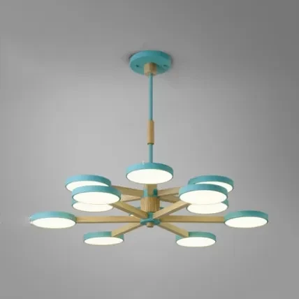 Noordse Macaron gekleurde kroonluchter rond 2 lagen hout en acryl hanglamp Clearhalo