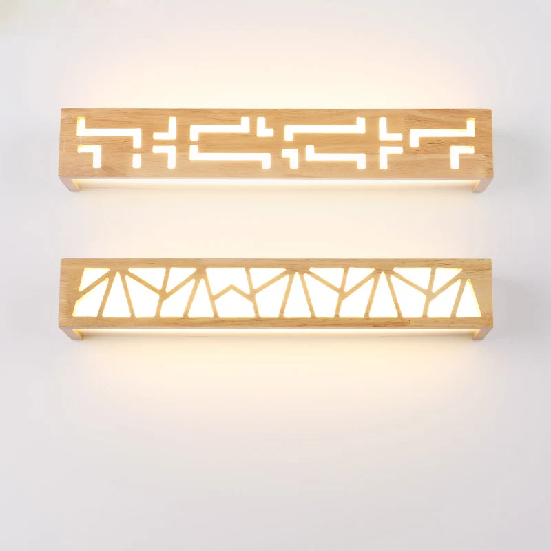 Noordse rechthoekige schansverlichting houten LED-badkamer wandlamp beige Clearhalo