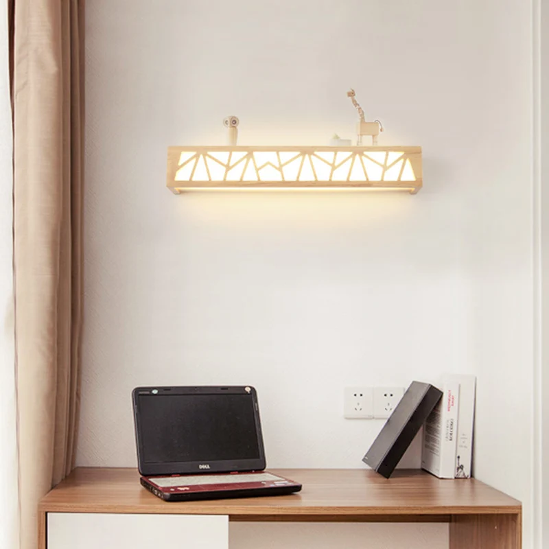 Noordse rechthoekige schansverlichting houten LED-badkamer wandlamp beige Clearhalo