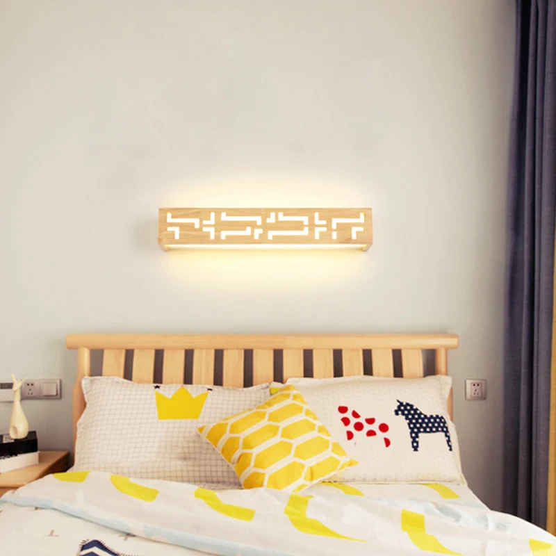 Noordse rechthoekige schansverlichting houten LED-badkamer wandlamp beige Clearhalo