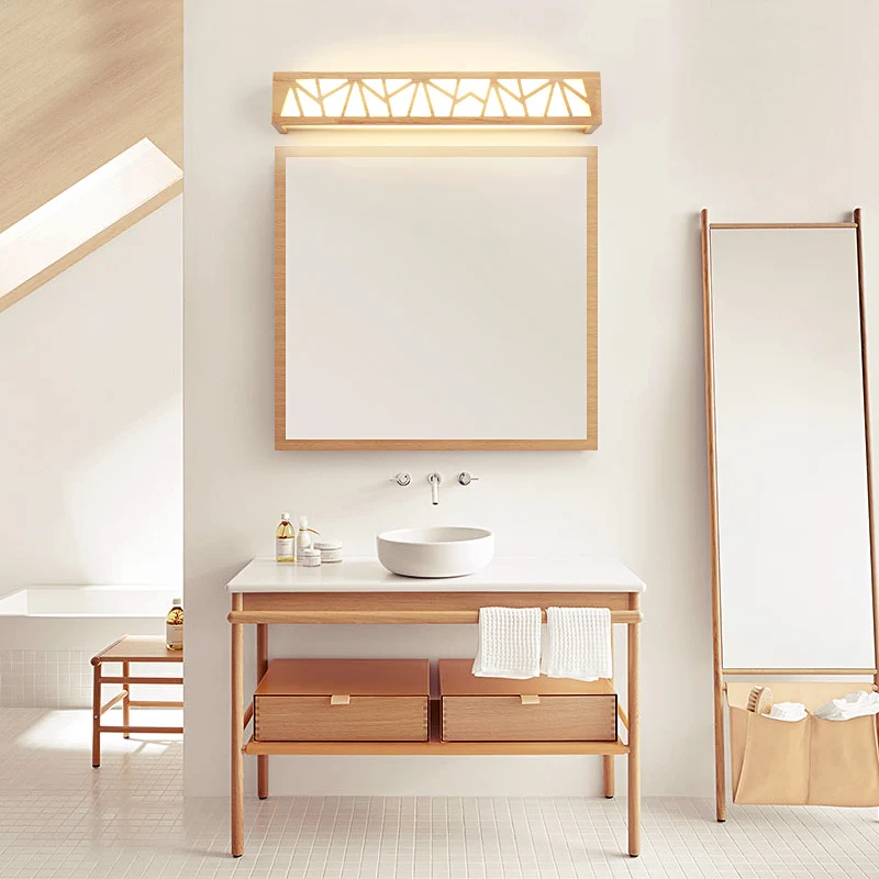 Noordse rechthoekige schansverlichting houten LED-badkamer wandlamp beige Clearhalo