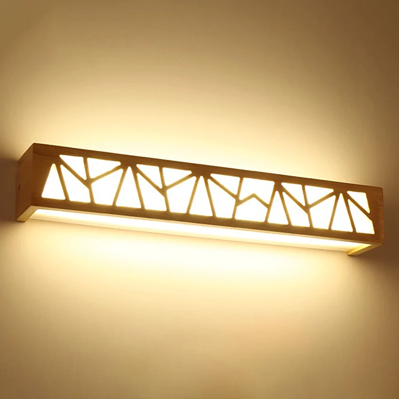 Noordse rechthoekige schansverlichting houten LED-badkamer wandlamp beige Clearhalo