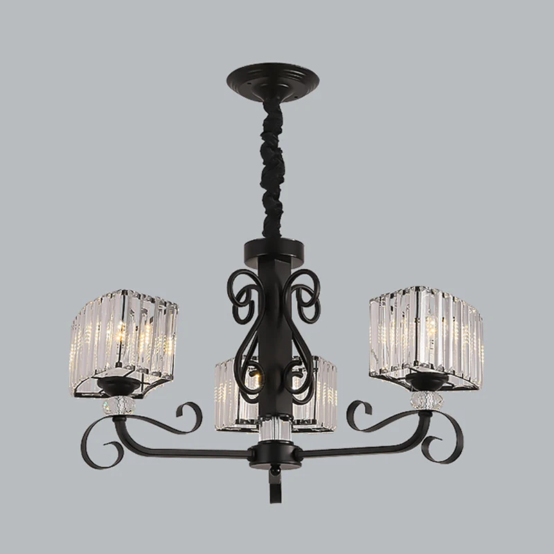 Noordse trapeziumvormige kroonluchter licht prismatisch optisch kristal 3/6-kops hanglamp zwart Clearhalo