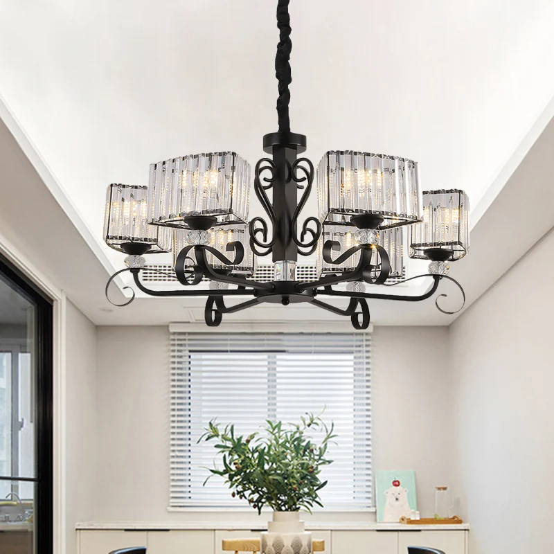 Noordse trapeziumvormige kroonluchter licht prismatisch optisch kristal 3/6-kops hanglamp zwart Clearhalo
