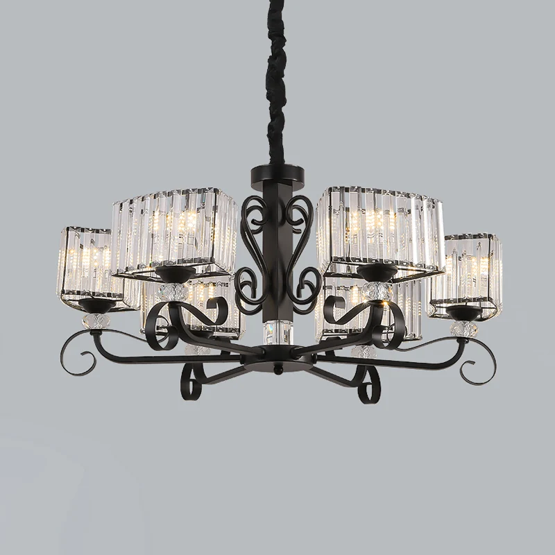 Noordse trapeziumvormige kroonluchter licht prismatisch optisch kristal 3/6-kops hanglamp zwart Clearhalo