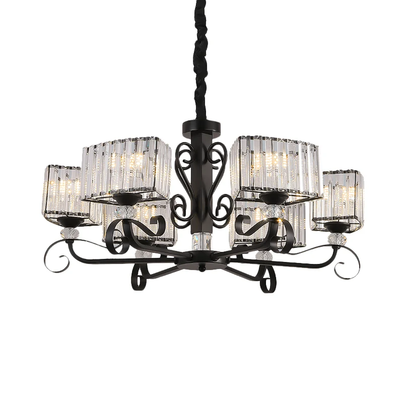 Noordse trapeziumvormige kroonluchter licht prismatisch optisch kristal 3/6-kops hanglamp zwart Clearhalo