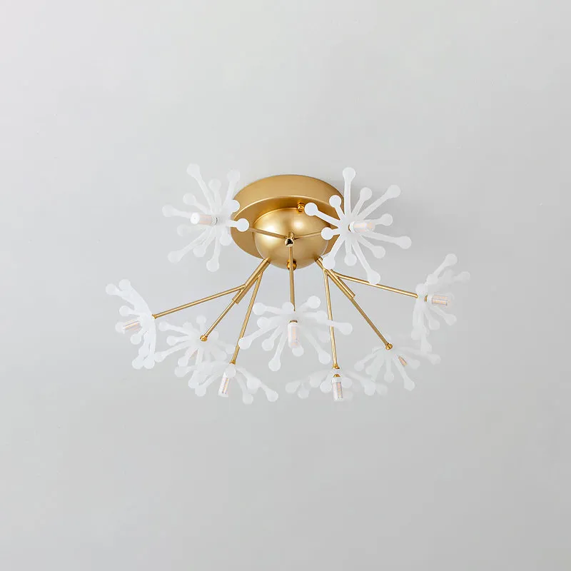 Noordse vuurwerkvorm semi-gemonteerde verlichting metallic 9-lichts slaapkamer LED-inbouwlamp zwart/goud Clearhalo