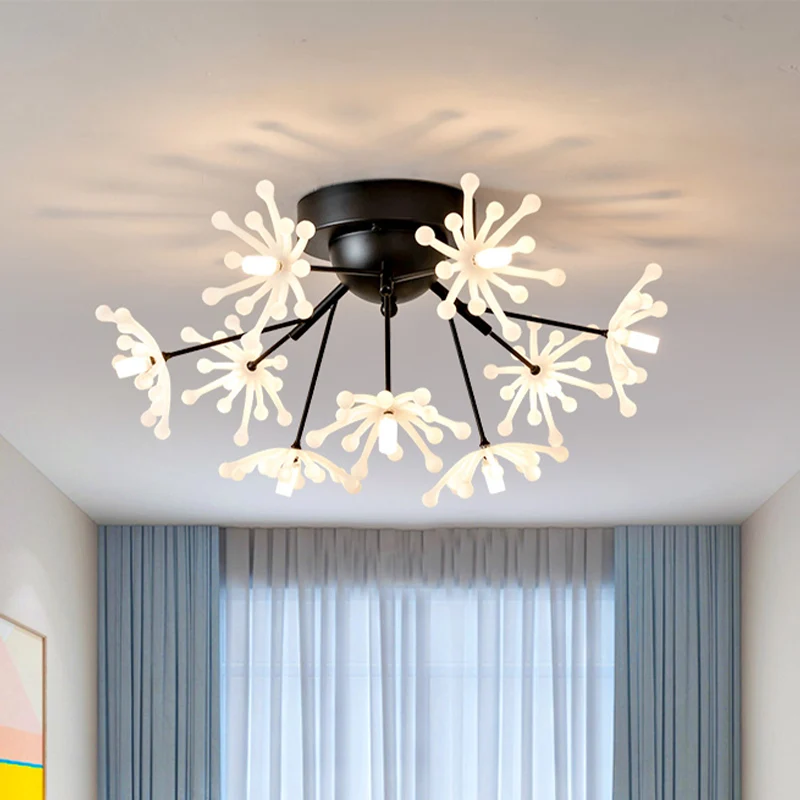 Noordse vuurwerkvorm semi-gemonteerde verlichting metallic 9-lichts slaapkamer LED-inbouwlamp zwart/goud Clearhalo