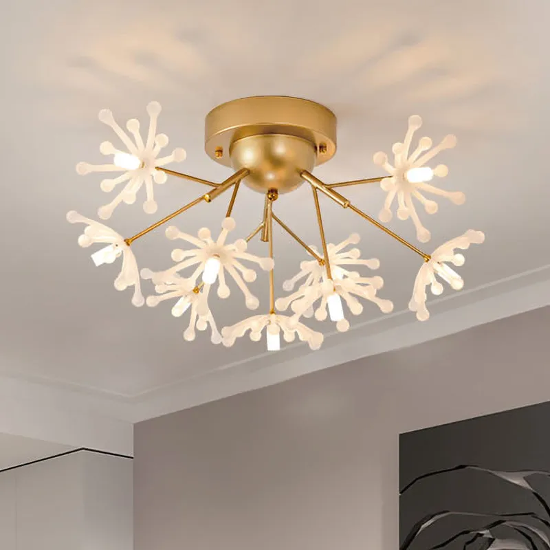 Noordse vuurwerkvorm semi-gemonteerde verlichting metallic 9-lichts slaapkamer LED-inbouwlamp zwart/goud Clearhalo