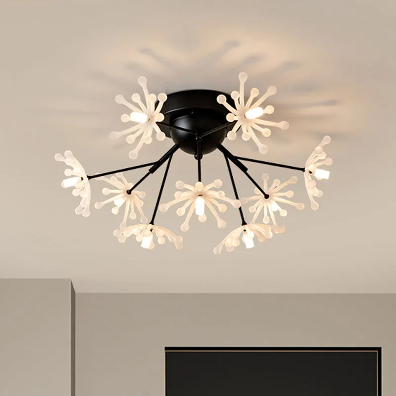 Noordse vuurwerkvorm semi-gemonteerde verlichting metallic 9-lichts slaapkamer LED-inbouwlamp zwart/goud Clearhalo