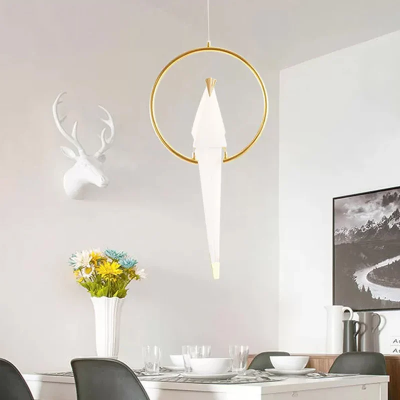 Nordic 1/2/3-lamps plafondlamp wit-goud ronde hanglampenset met kunststof kraankap Clearhalo