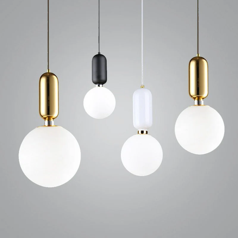 Nordic 1-Light Down Lighting Global hanglamp met opaline glazen kap Clearhalo