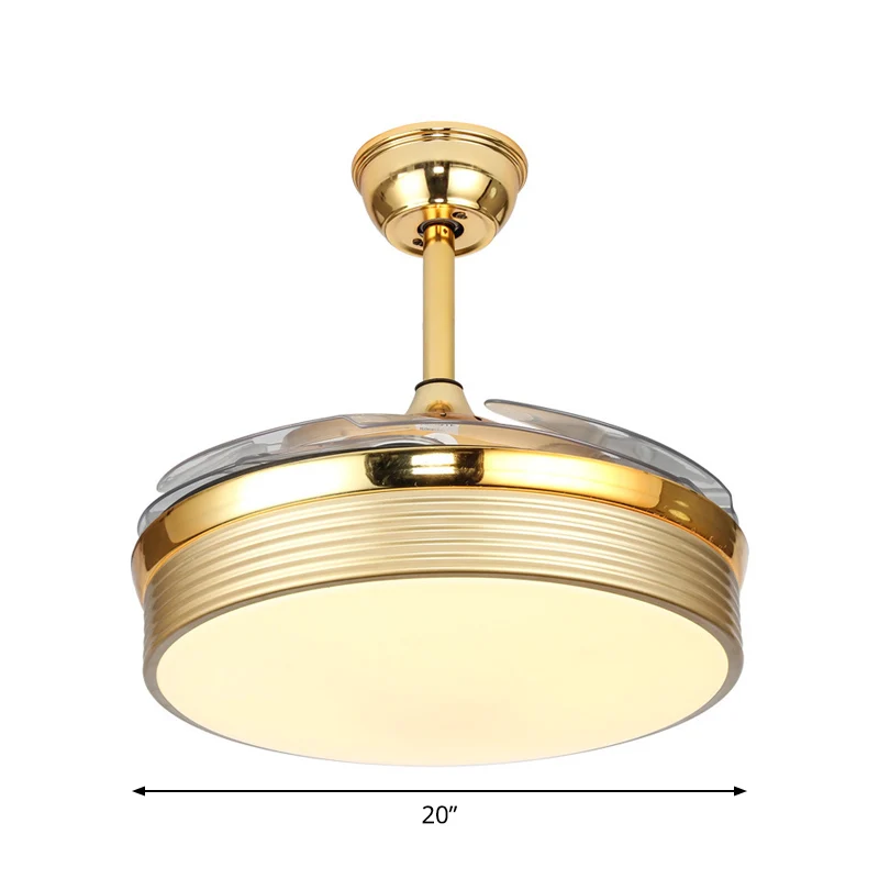 Nordic 20-inch brede LED-plafondventilator Licht Goud Ronde Semi-inbouwverlichting met acrylscherm, 4 bladen Clearhalo