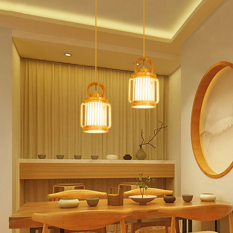 Nordic 2-kops hanglamp beige waterkan multi-licht hanglamp met houten kap Clearhalo