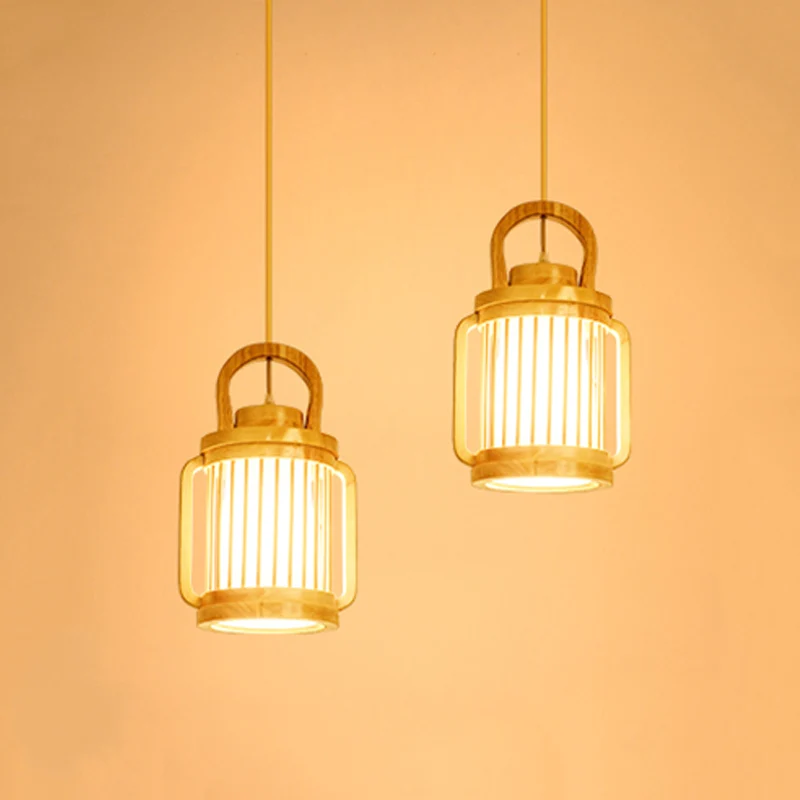 Nordic 2-kops hanglamp beige waterkan multi-licht hanglamp met houten kap Clearhalo