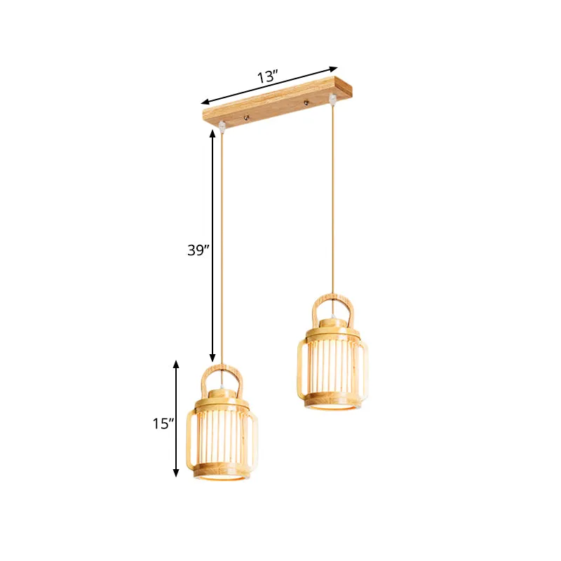Nordic 2-kops hanglamp beige waterkan multi-licht hanglamp met houten kap Clearhalo